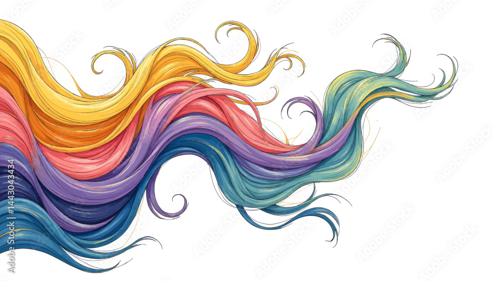 Colorful Wavy Hair Strands Illustration