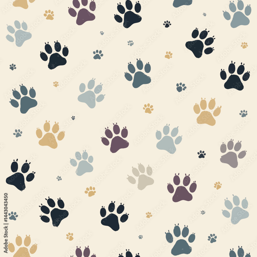 Colorful Paw Print Pattern on Cream Background