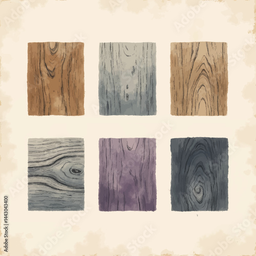 Obraz na płótnie Colorful wood grain samples, flat lay illustration w salonie