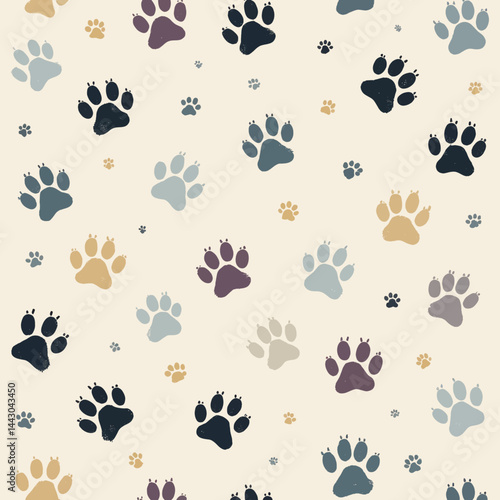 Obraz na płótnie Colorful Paw Print Pattern on Cream Background w salonie