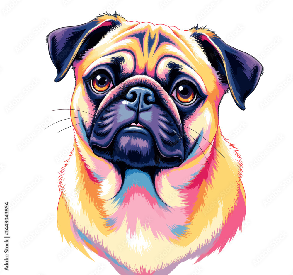 Colorful Pug Portrait with Expressive Eyes