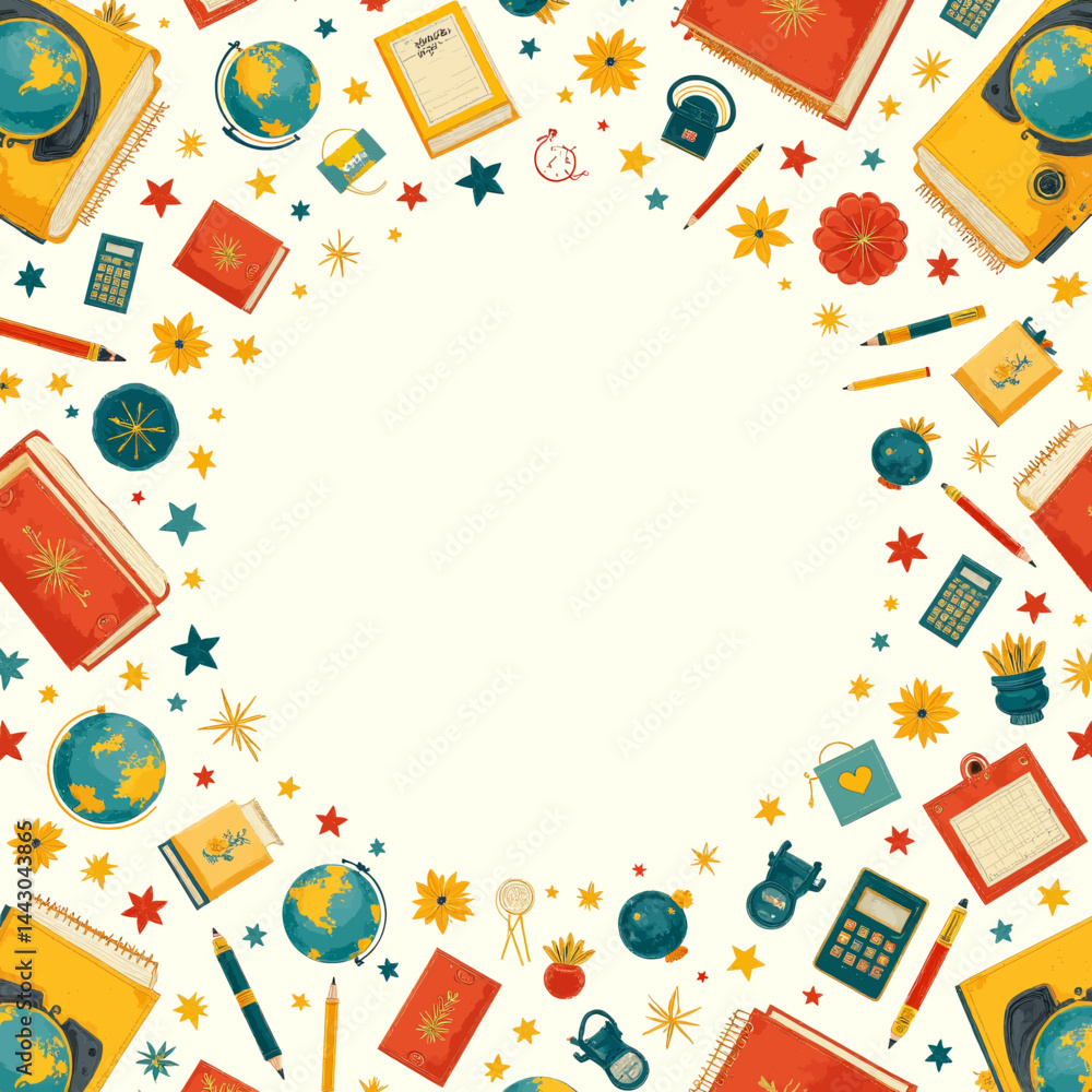 Colorful school supplies frame with blank space