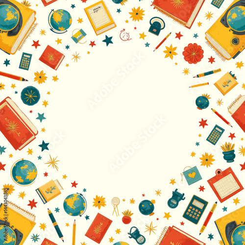 Colorful school supplies frame with blank space