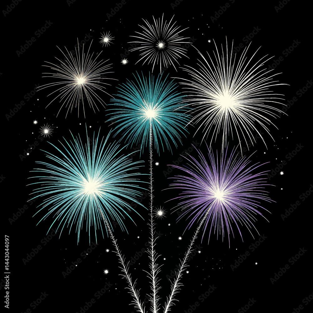 Colorful fireworks display on black background
