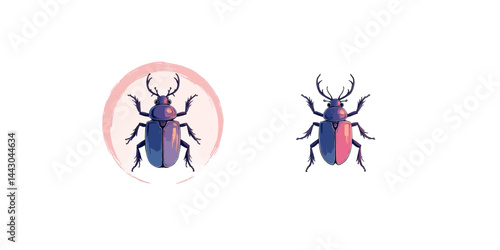 Obraz na płótnie Colorful beetle illustration with pink circle element w salonie