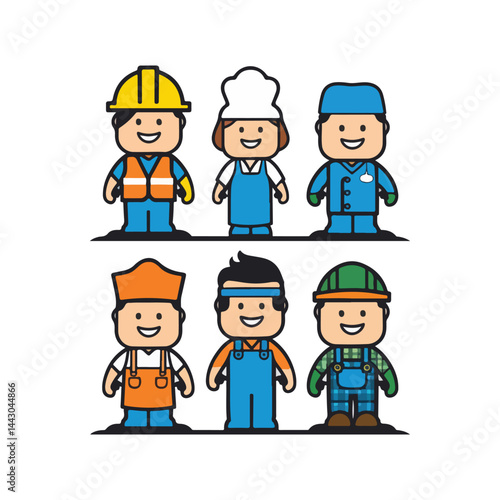 simple vector characters of happy workers in different professions
