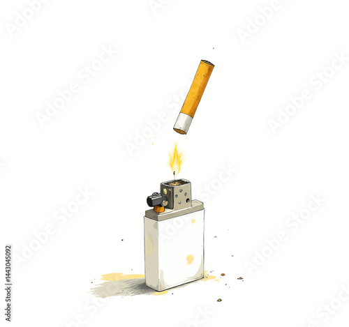 Obraz na płótnie Cigarette above lighter with flame, white background w salonie