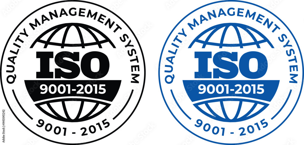 Obraz premium ISO 9001:2015 Certified Symbol Quality Assurance Logo & Certification Vector 