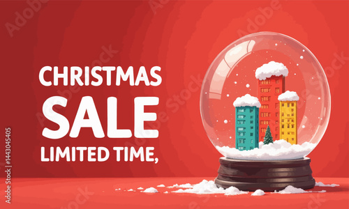 Obraz na płótnie Christmas Sale with Snow Globe Cityscape on Red w salonie