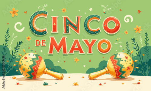 Obraz na płótnie Cinco de Mayo celebration with maracas and festive lettering w salonie