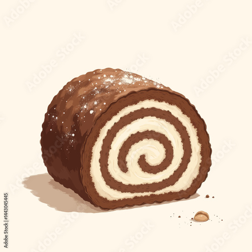Obraz na płótnie Chocolate Swiss Roll with Cream Filling and Powdered Sugar w salonie