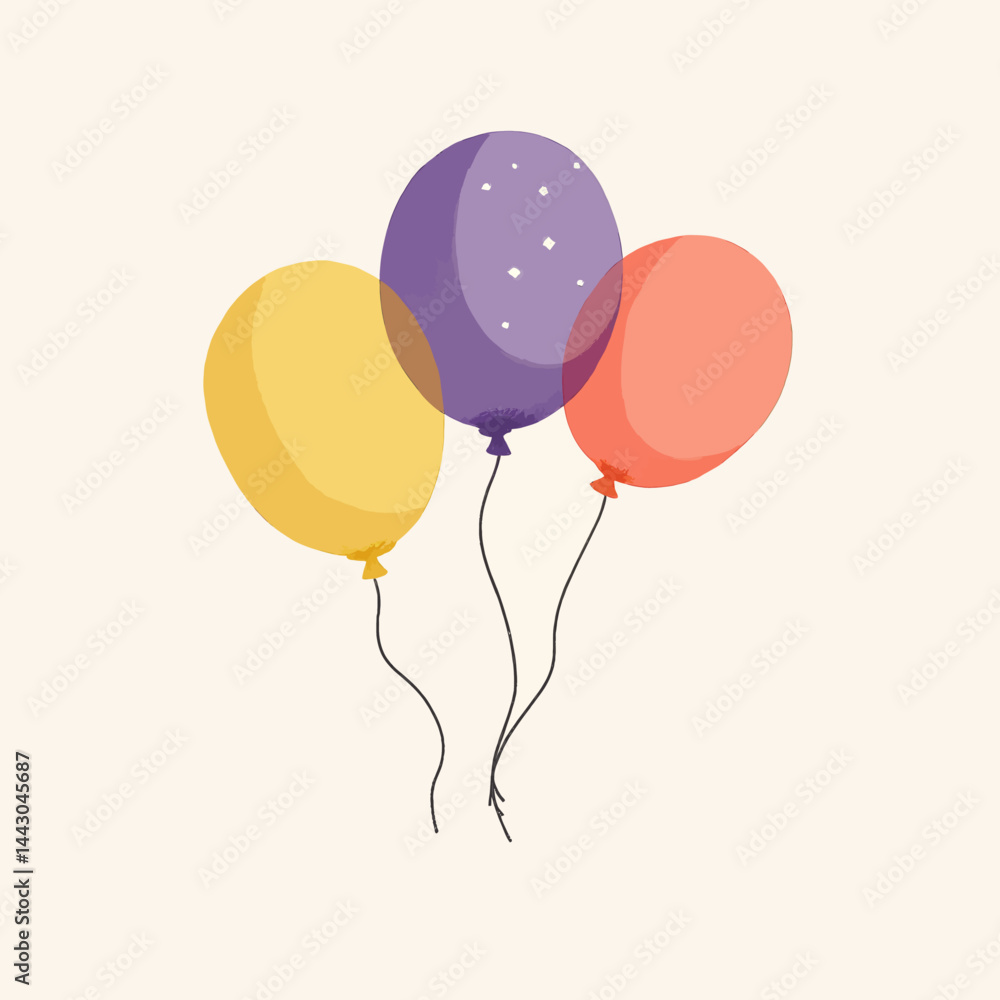 Celebratory yellow, purple, and red balloons