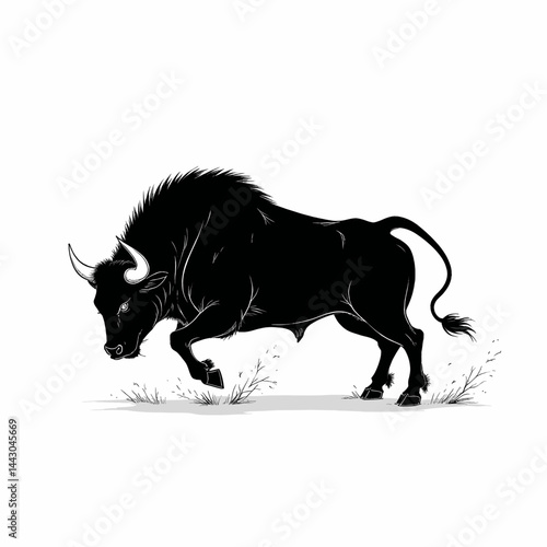Obraz na płótnie Charging Black Bull Silhouette with Horns w salonie