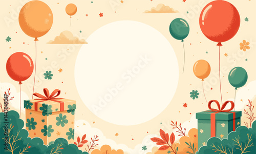 Obraz na płótnie Celebration frame with balloons and gifts illustration w salonie