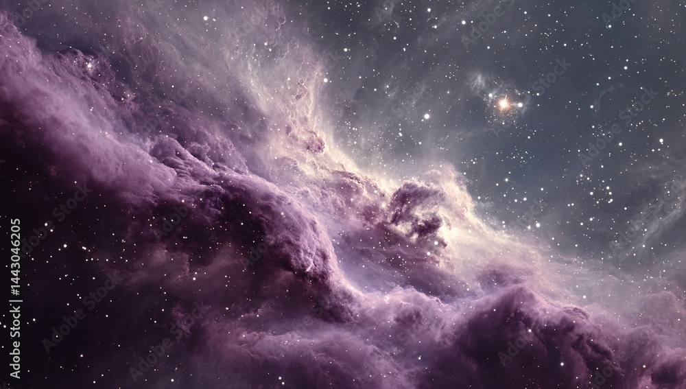 A stunning cosmic view with swirling purple nebula clouds and countless stars A stunning cosmic view with swirling purple nebula clouds and countless stars