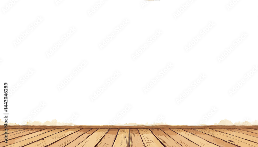 Cartoon Wood Floor with White Background and Landscape