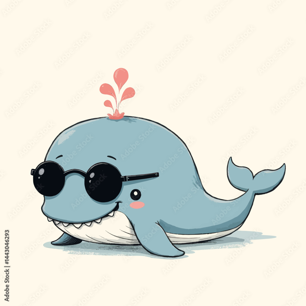 Cartoon whale with sunglasses and water spout