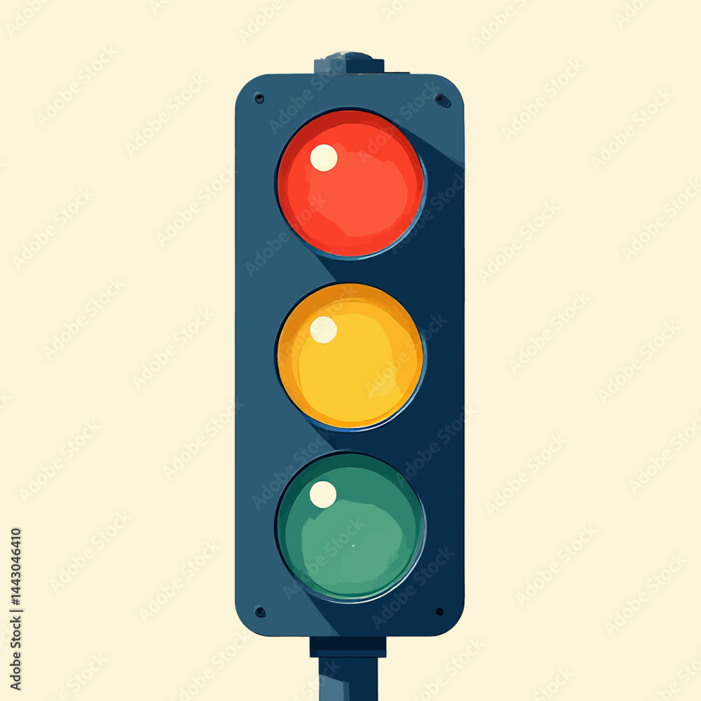 Cartoon Traffic Light with Red, Yellow, and Green Lights