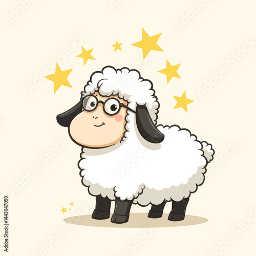 Obraz na płótnie Cartoon Sheep with Glasses Under Gold Stars w salonie