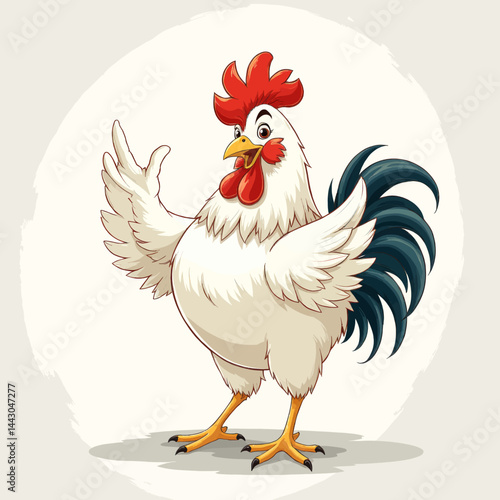Obraz na płótnie Cartoon rooster with red comb waving hello w salonie