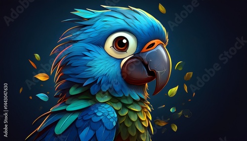 Cute Cartoon Blue Macaw Cha...