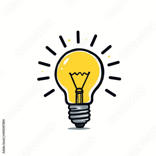 Obraz na płótnie Cartoon lightbulb idea with radiating lines on white w salonie