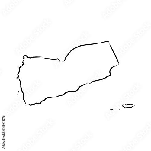 Minimalist black and white outline map of Yemen with internal region borders, simple vector illustration for geography, education, and design use