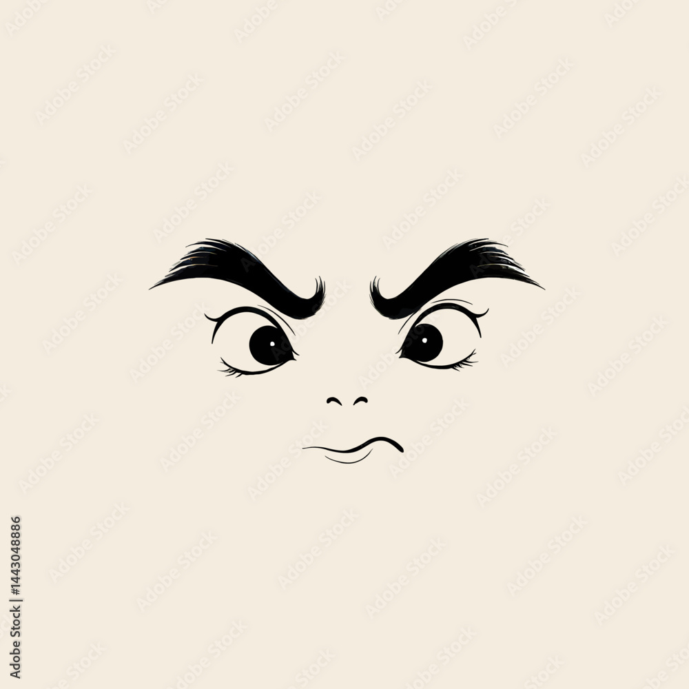 Cartoon face with furrowed brows and a displeased expression