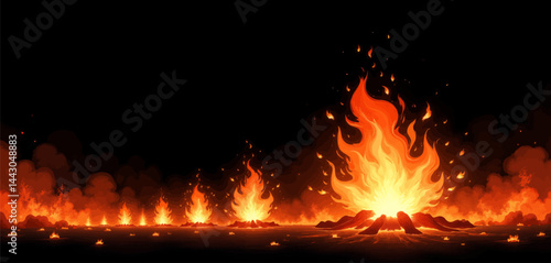Obraz na płótnie Cartoon Fire Landscape with Smoke and Embers w salonie