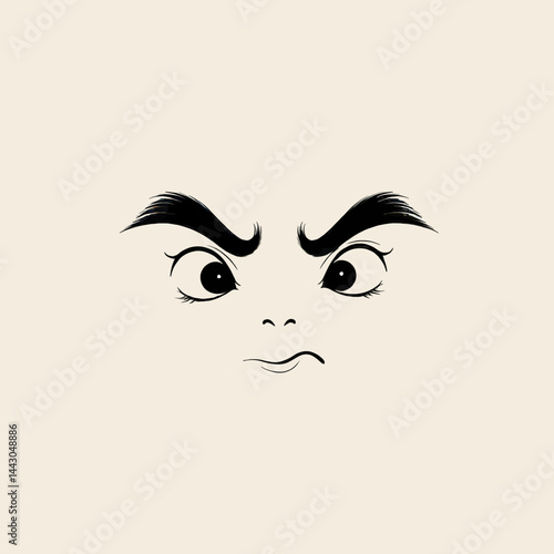 Obraz na płótnie Cartoon face with furrowed brows and a displeased expression w salonie