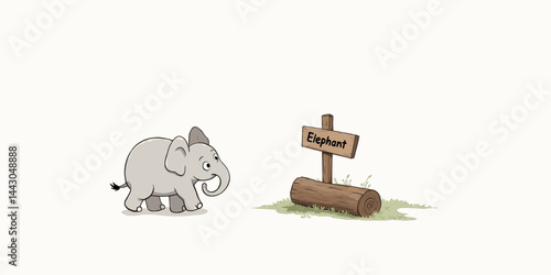 Obraz na płótnie Cartoon Elephant Near Wooden Signpost Reads