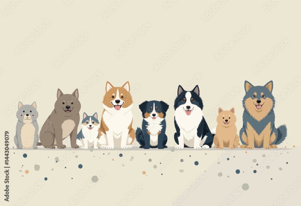 Cartoon Dogs: Shiba Inu, Husky, Corgi, and Australian Shepherd