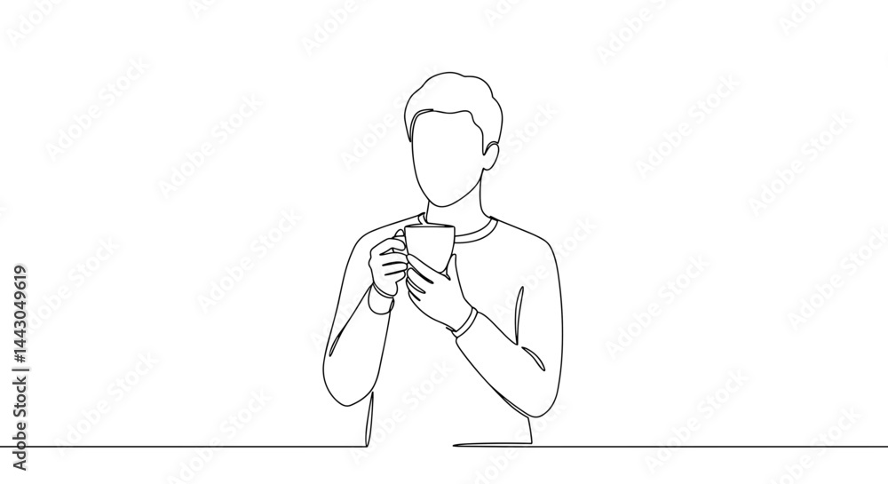 Person enjoying a warm drink in minimalist line art style Person enjoying a warm drink in minimalist line art style
