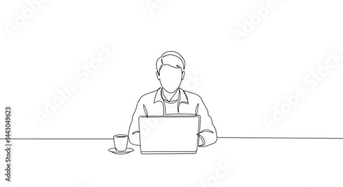 Working Professional Concentrating on Laptop with Coffee  