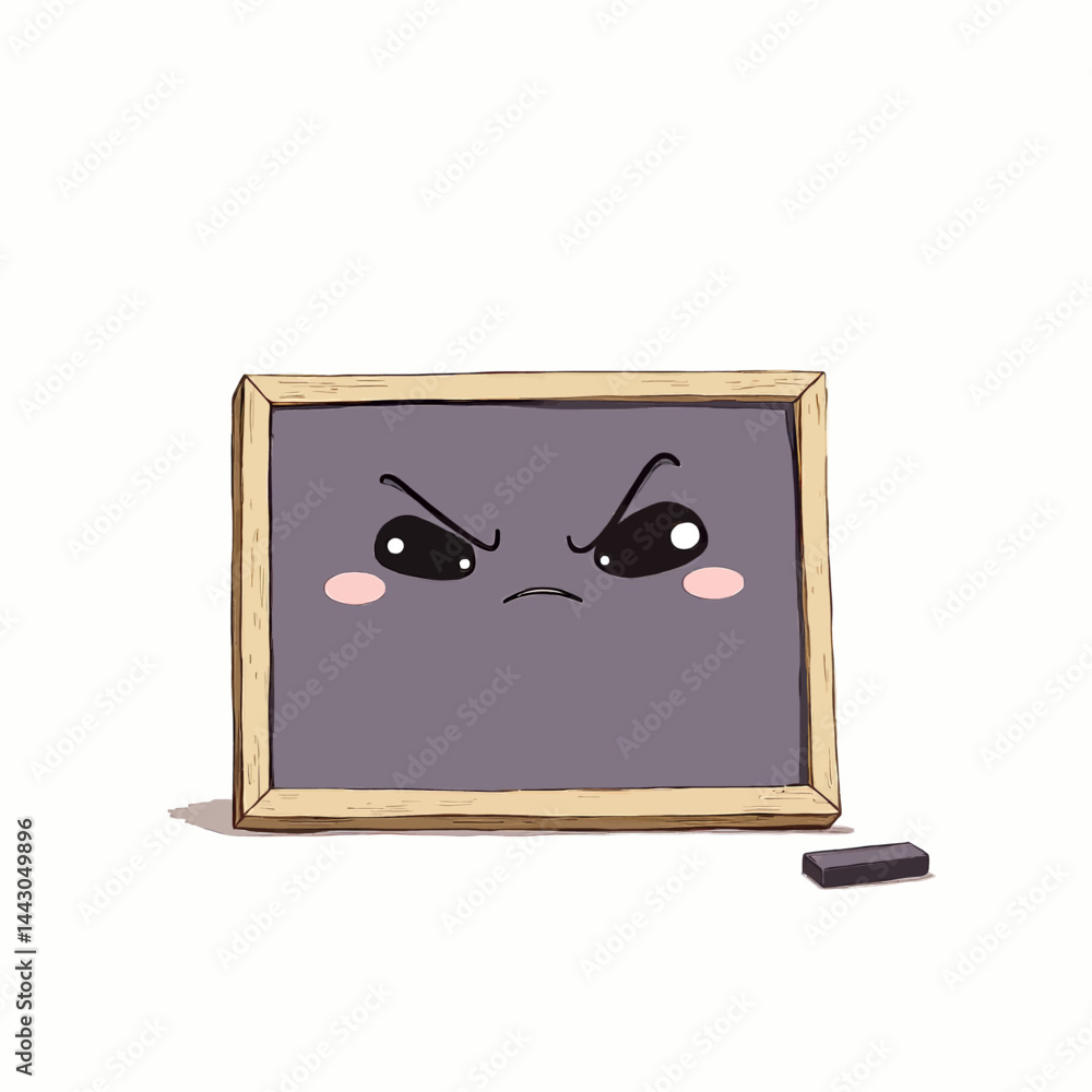 Cartoon chalkboard with angry expression and chalk piece