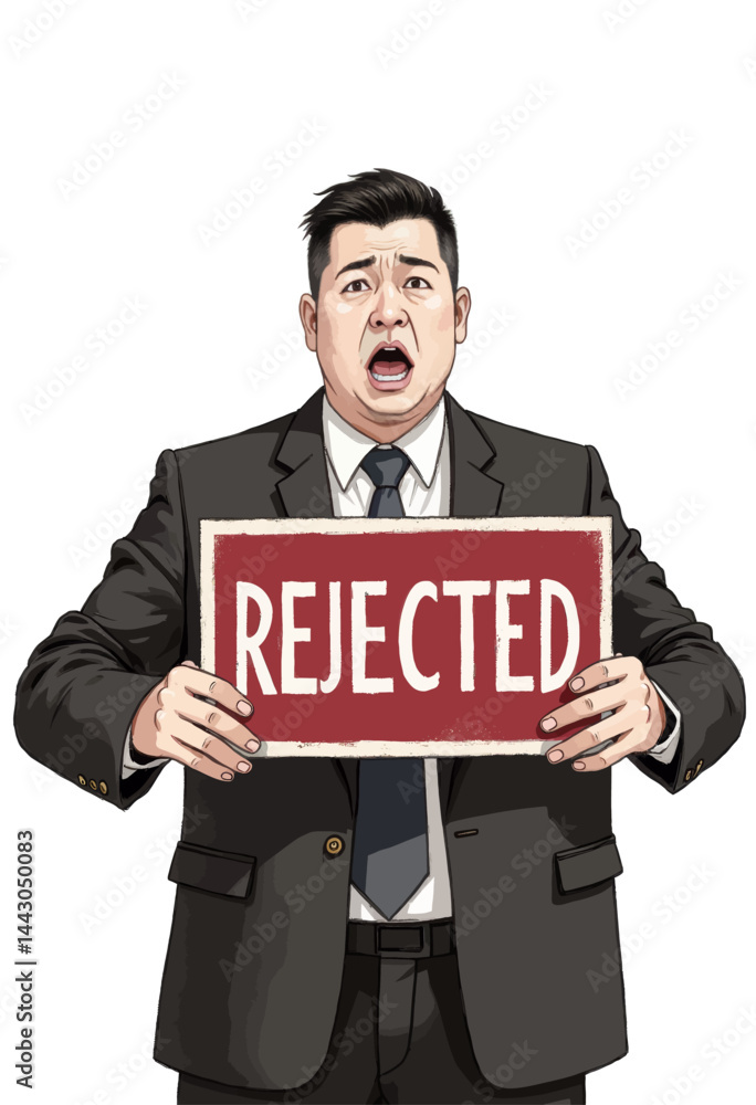 Cartoon Businessman Shocked by Rejection Sign