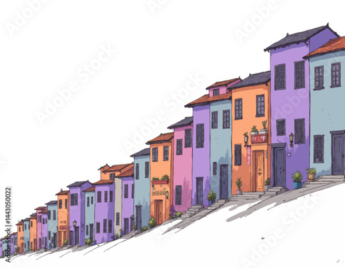 Obraz na płótnie Cartoon Colorful Houses on a Hillside
w salonie