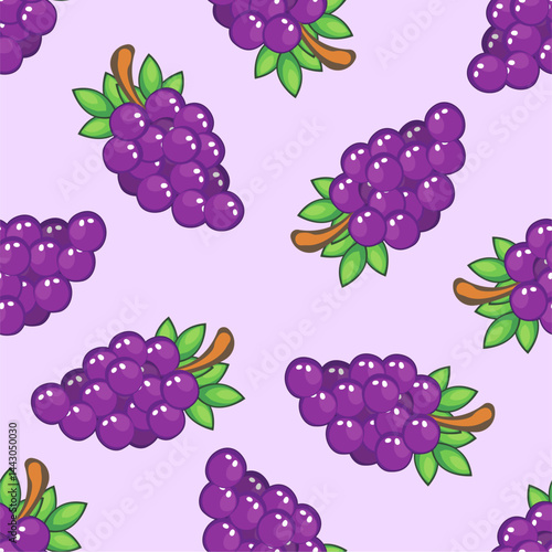 Purple grape seamless pattern Fruit background.