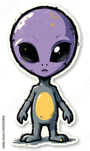 Obraz na płótnie Cartoon alien sticker with big eyes and yellow belly w salonie