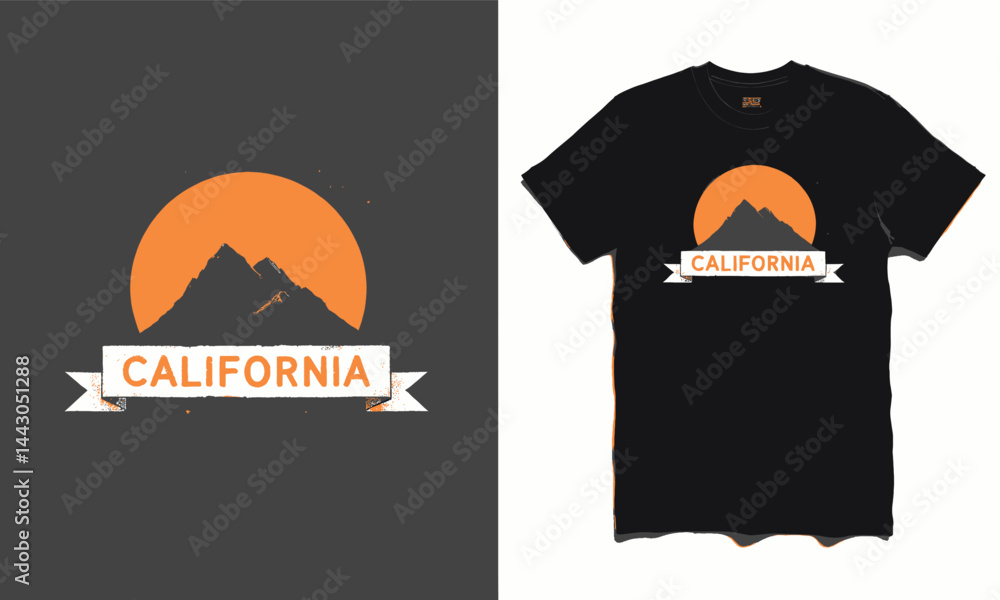 California Mountain Graphic on Black T-Shirt Mockup