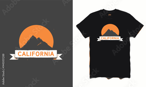 Obraz na płótnie California Mountain Graphic on Black T-Shirt Mockup w salonie