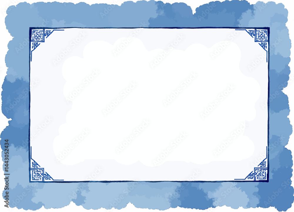 Blue watercolor frame with ornate corner details