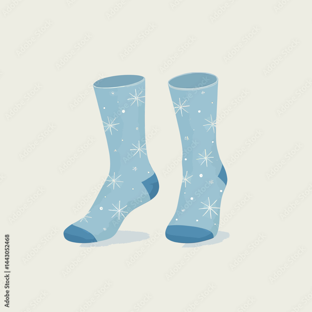 Blue socks with white snowflakes pattern