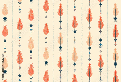 Obraz na płótnie Boho Chic Feather and Diamond Pattern in Orange and Blue w salonie