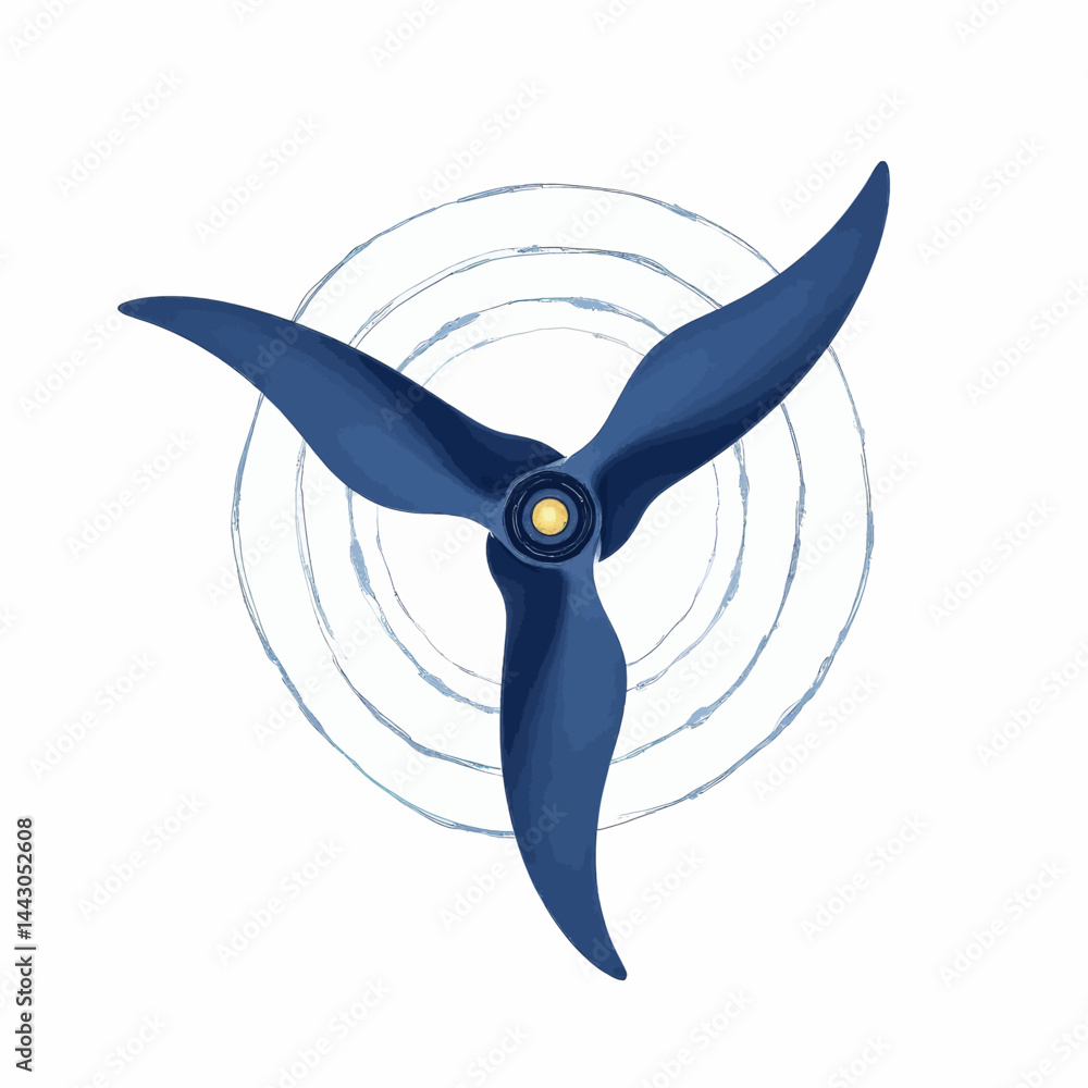 Blue propeller with sketched circles on white