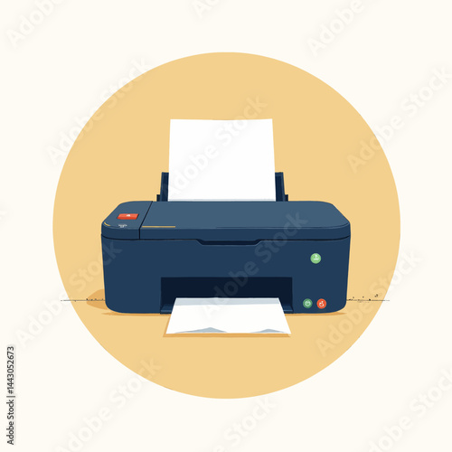 Obraz na płótnie Blue office printer with paper on yellow background w salonie