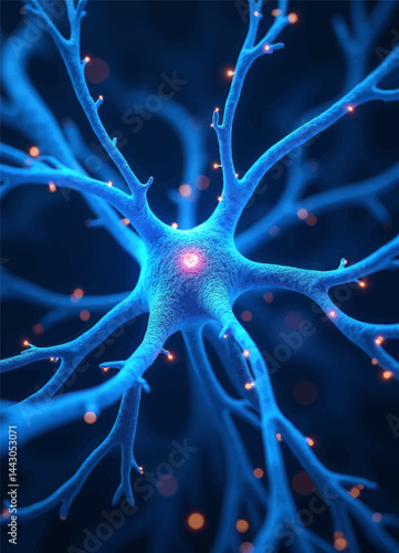 Obraz na płótnie Blue Neuron with Glowing Synapses w salonie