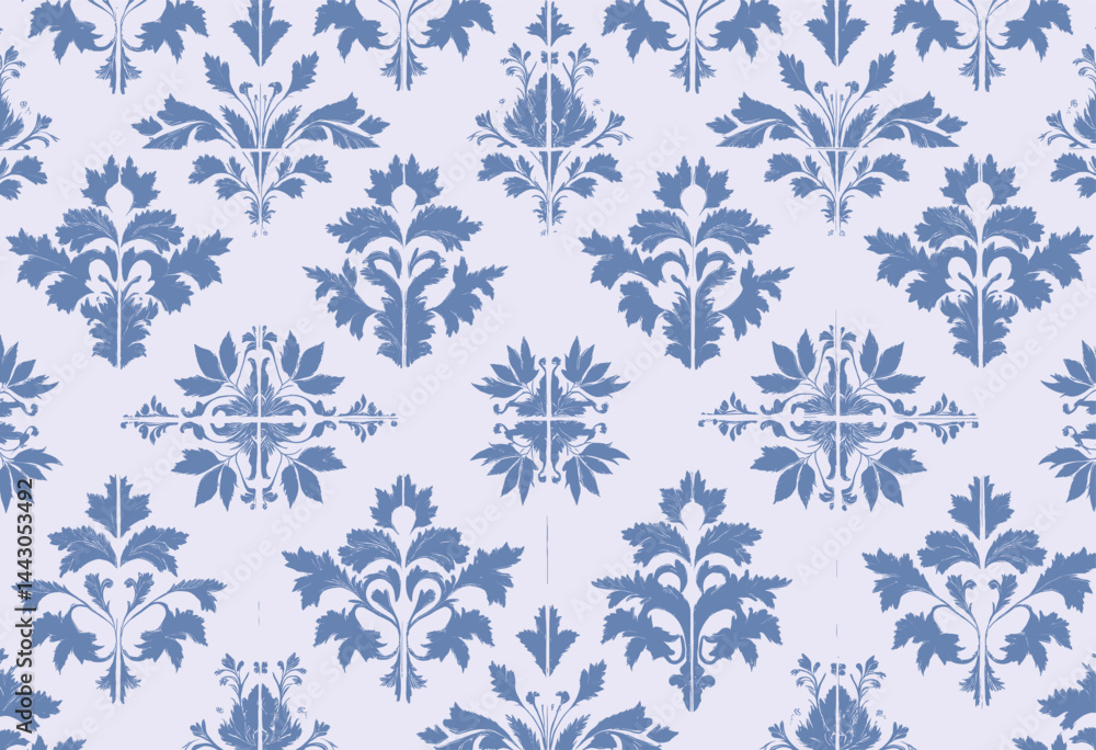 Blue floral pattern on white tile background