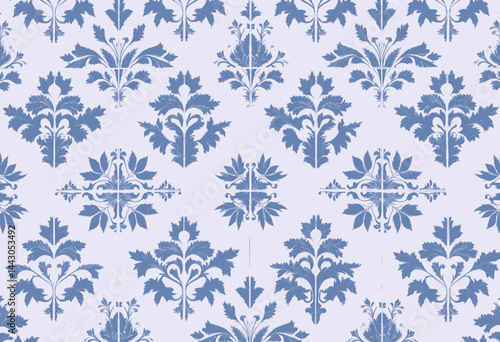 Obraz na płótnie Blue floral pattern on white tile background w salonie