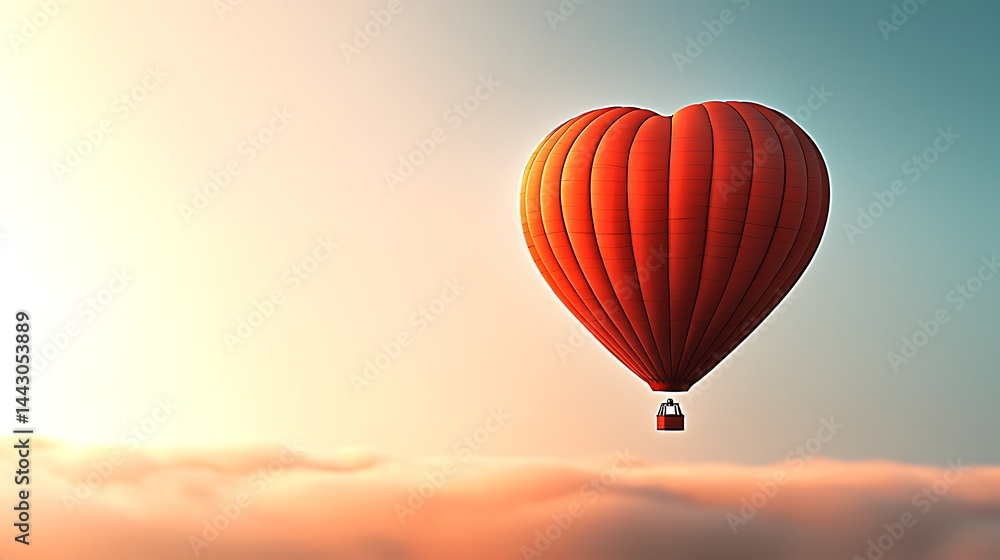 Obraz premium Heart-shaped hot air balloon floats above clouds against a gradient sky
